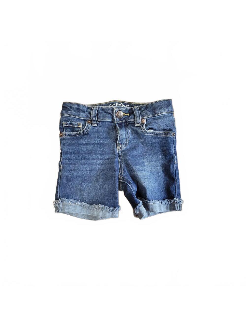 Cat & Jack Midi Bermuda Jean Roll Cuff Denim Shorts Girls Size XS 4/5